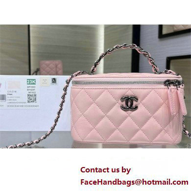 chanel Shiny Crumpled Calfskin, Strass & Ruthenium-Finish Metal Clutch with Chain AP3593 pink 2023